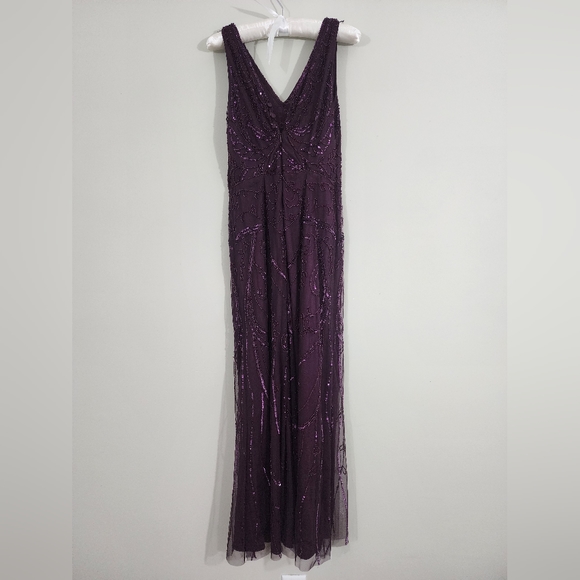 Adrianna Papell platinum evening gown merlot purple bridal women's size 12 - Picture 16 of 16